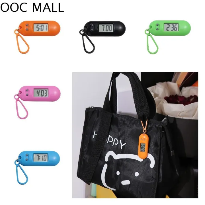 OOC Đồng hồ hình bầu dục Móc khóa đồng hồ điện tử kỹ thuật số Bảng hiển thị thời gian Màn hình chìa khóa Đồng hồ kỹ thuật số LED Mini Đồng hồ học tập bỏ túi Di động Móc khóa đồng hồ điện tử Sinh viên