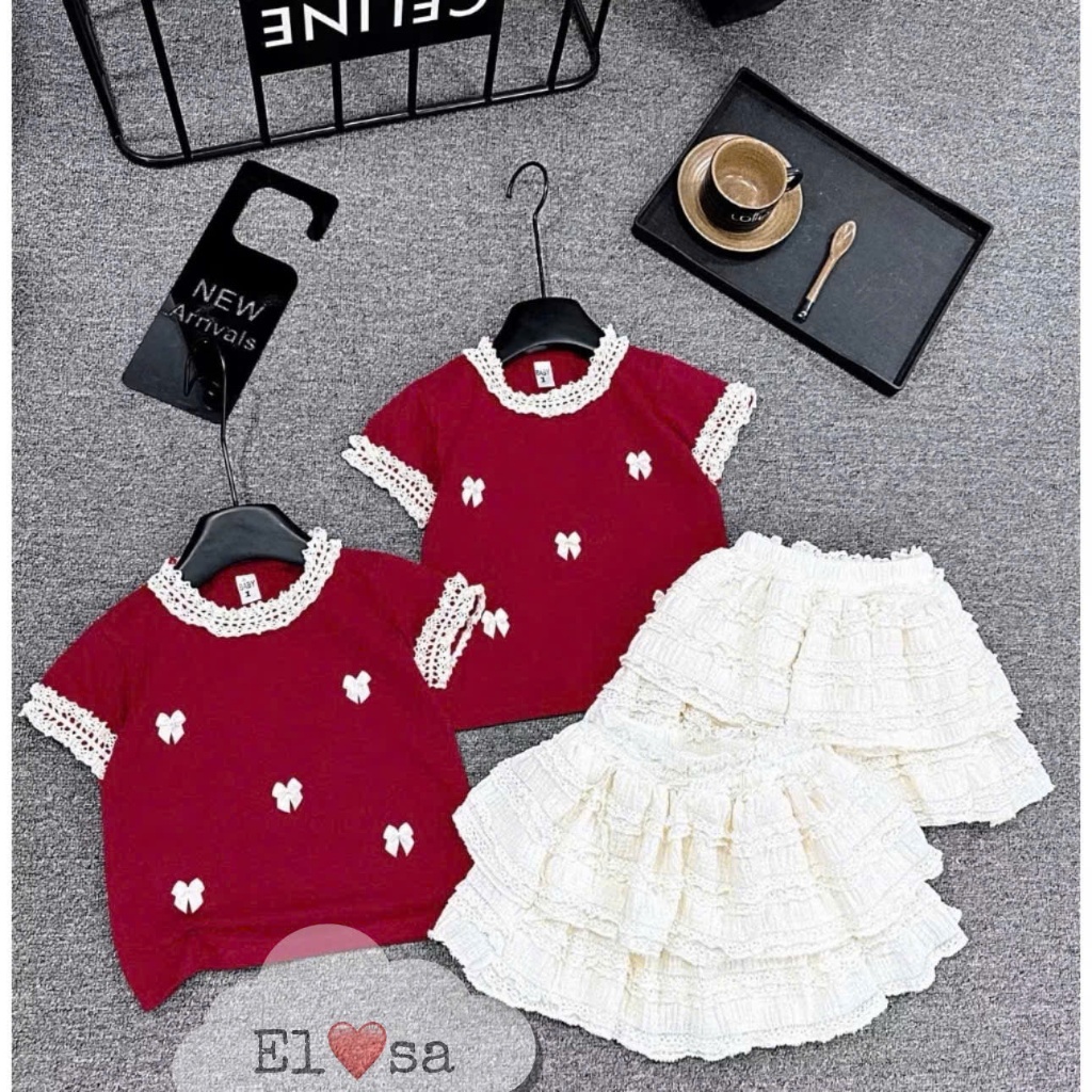 Quần Áo Bé Gái - SET ÁO COTTON CHÂN VÁY REN 2 TẦNG Siêu Xinh cho bé gái 1 - 8 Tuổi