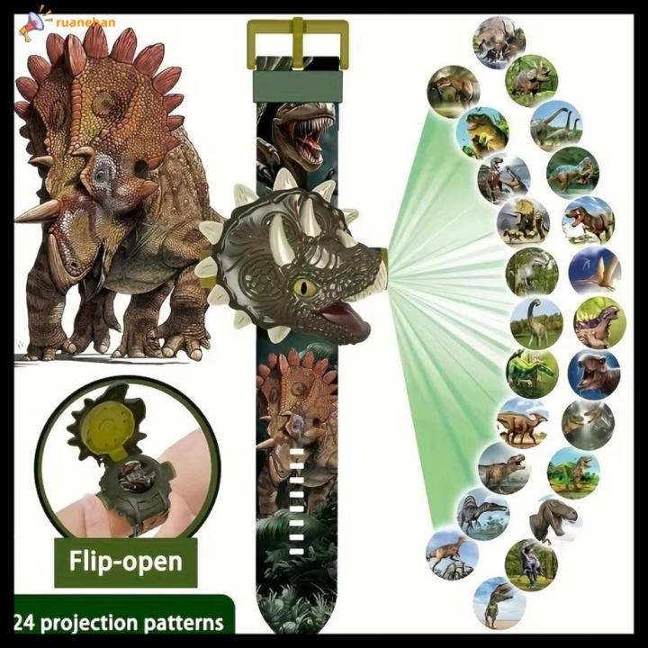 RUANEHAN Khủng long 3D Đồng hồ đồ chơi hoạt hình Chiếu 24 Lật Đồng hồ điện tử Sáng Tạo Đồng hồ kỹ thuật số Đồng hồ đeo tay sinh viên Quà tặng năm