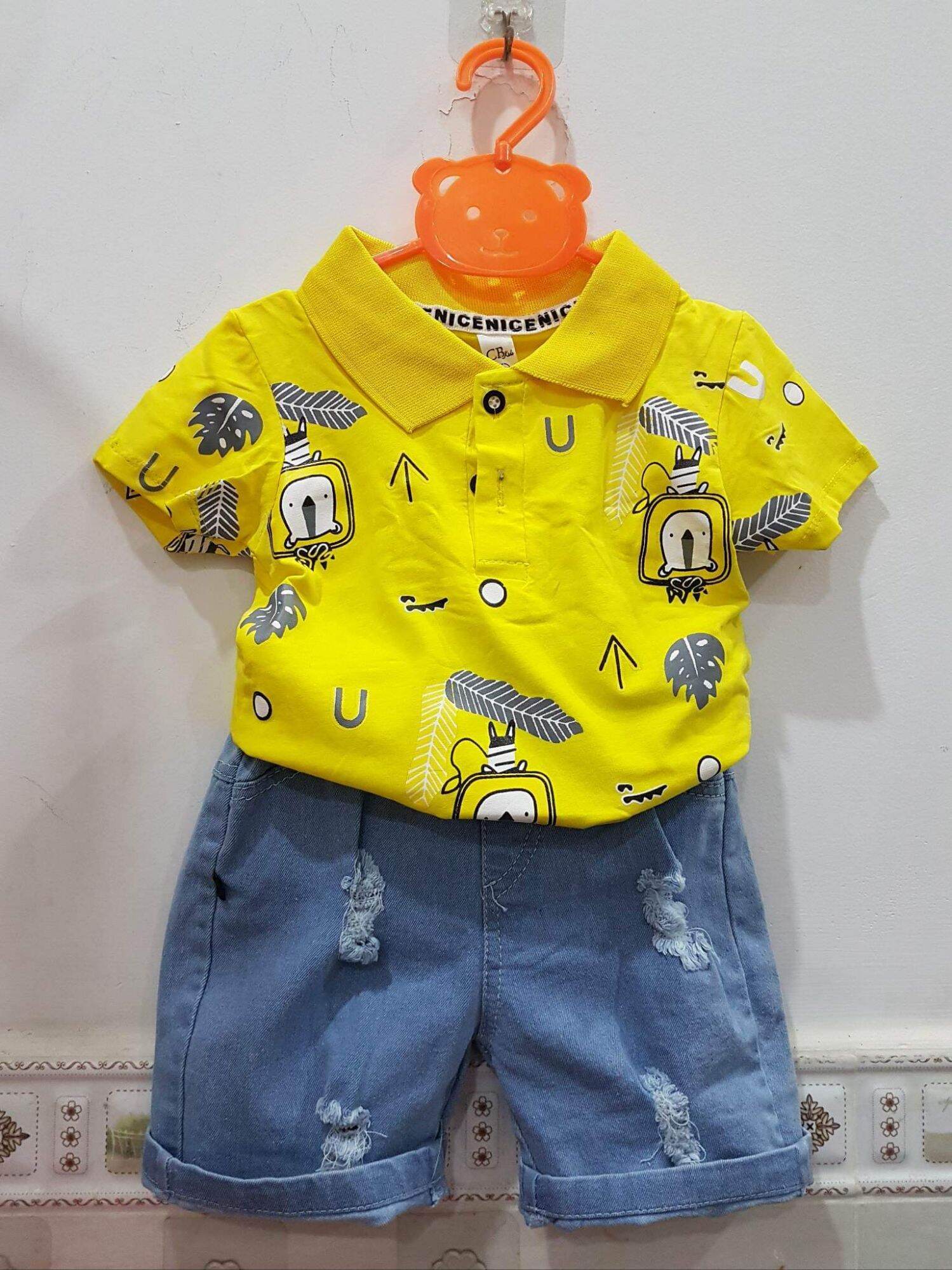 Sét bộ áo thun cổ trụ quần jean bé trai. bộ đồ bé trai