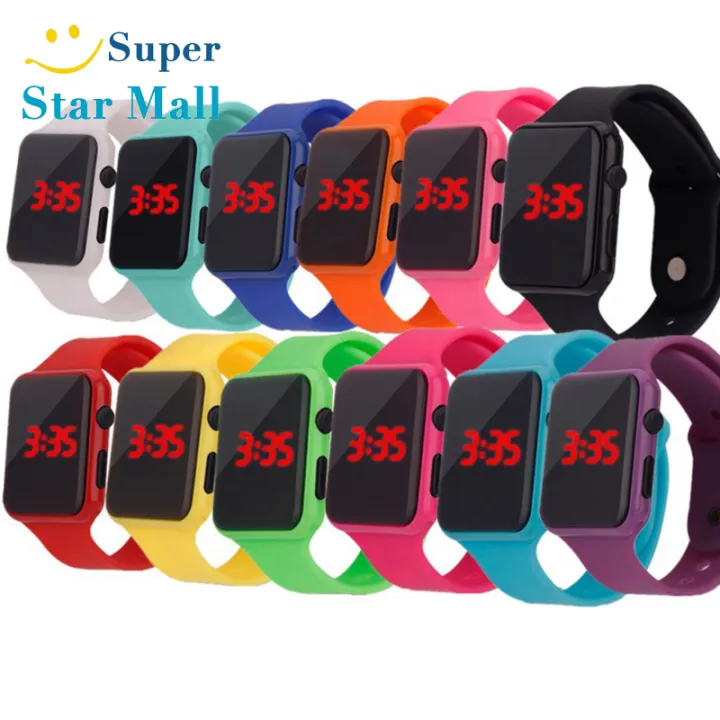 Supermall Đồng Hồ Kỹ Thuật Số LED Cho Nam Nữ Đồng Hồ Đeo Tay Thể Thao Trẻ Em Hình Vuông Hiển Thị Ngày 24 Tháng Năm