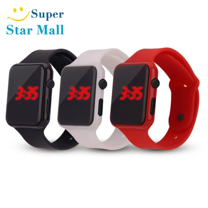 Supermall Đồng Hồ Kỹ Thuật Số LED Cho Nam Nữ Đồng Hồ Đeo Tay Thể Thao Trẻ Em Hình Vuông Hiển Thị Ngày 24 Tháng Năm