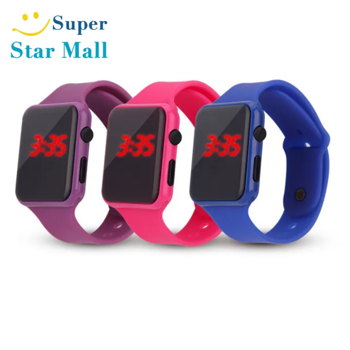 Supermall Đồng Hồ Kỹ Thuật Số LED Cho Nam Nữ Đồng Hồ Đeo Tay Thể Thao Trẻ Em Hình Vuông Hiển Thị Ngày 24 Tháng Năm