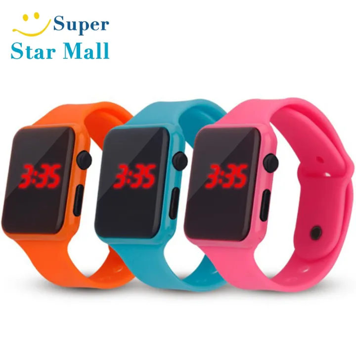 Supermall Đồng Hồ Kỹ Thuật Số LED Cho Nam Nữ Đồng Hồ Đeo Tay Thể Thao Trẻ Em Hình Vuông Hiển Thị Ngày 24 Tháng Năm