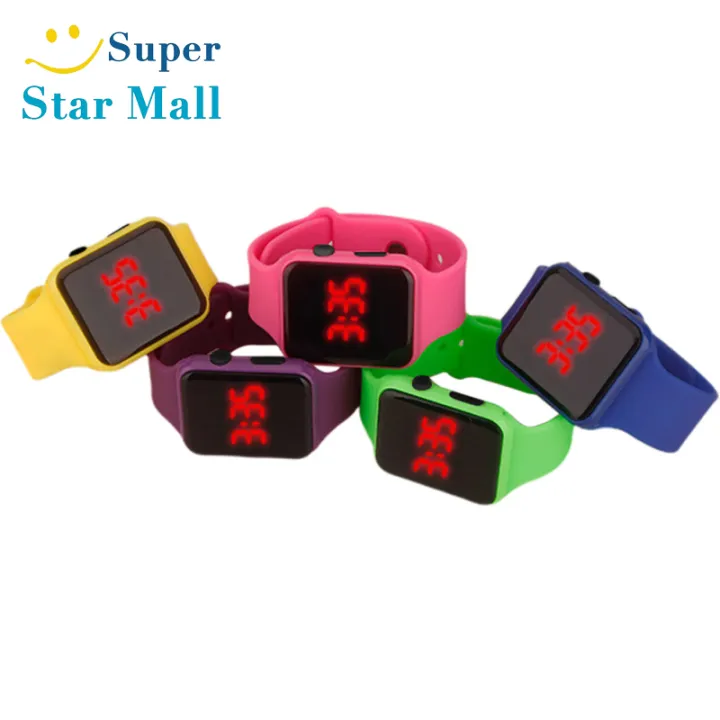 Supermall Đồng Hồ Kỹ Thuật Số LED Cho Nam Nữ Đồng Hồ Đeo Tay Thể Thao Trẻ Em Hình Vuông Hiển Thị Ngày 24 Tháng Năm