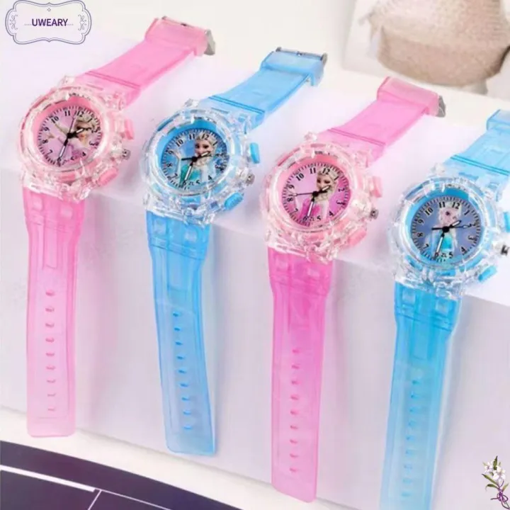 UWEARY Phát quang Đồng hồ đeo tay Elsa đông lạnh Dây đeo đồng hồ PVC Tròn Đồng hồ thạch anh Sáng Tạo Hoạt hình Đồng hồ
