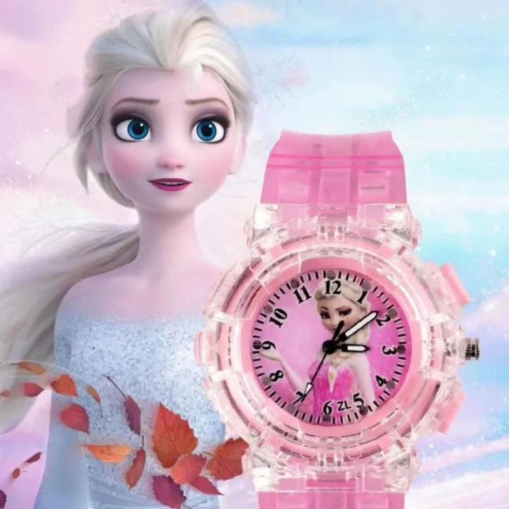 UWEARY Phát quang Đồng hồ đeo tay Elsa đông lạnh Dây đeo đồng hồ PVC Tròn Đồng hồ thạch anh Sáng Tạo Hoạt hình Đồng hồ