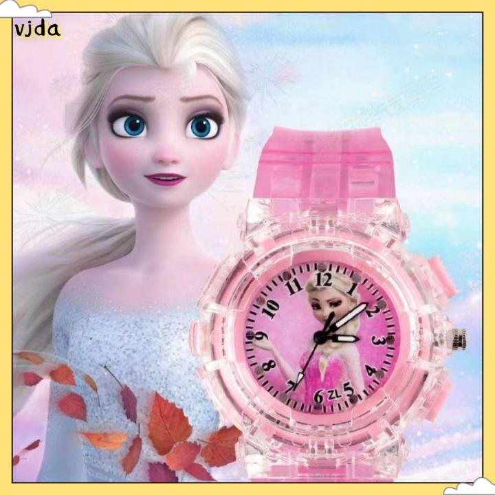 VJDA Phát quang Đồng hồ đeo tay Elsa đông lạnh Dây đeo đồng hồ PVC Tròn Đồng hồ thạch anh Chất lượng cao Thường ngày Đồng hồ đeo tay