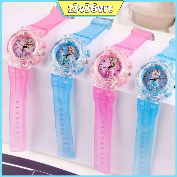 Z3V36VRC Phát quang Đồng hồ đeo tay Elsa đông lạnh Tròn Dây đeo đồng hồ PVC Đồng hồ thạch anh Sáng Tạo Dễ thương Đồng hồ đeo tay