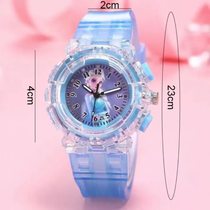 Z3V36VRC Phát quang Đồng hồ đeo tay Elsa đông lạnh Tròn Dây đeo đồng hồ PVC Đồng hồ thạch anh Sáng Tạo Dễ thương Đồng hồ đeo tay