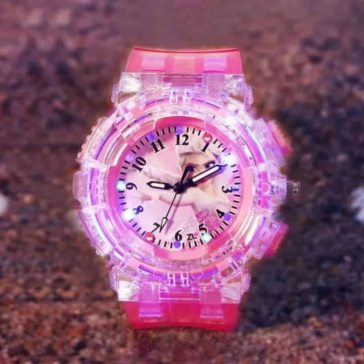 Z3V36VRC Phát quang Đồng hồ đeo tay Elsa đông lạnh Tròn Dây đeo đồng hồ PVC Đồng hồ thạch anh Sáng Tạo Dễ thương Đồng hồ đeo tay