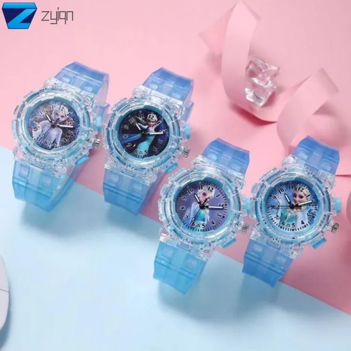 ZYIQN Dây đeo đồng hồ PVC Đồng hồ đeo tay Elsa đông lạnh Tròn Phát quang Đồng hồ Sáng Tạo Hoạt hình Đồng hồ đeo tay